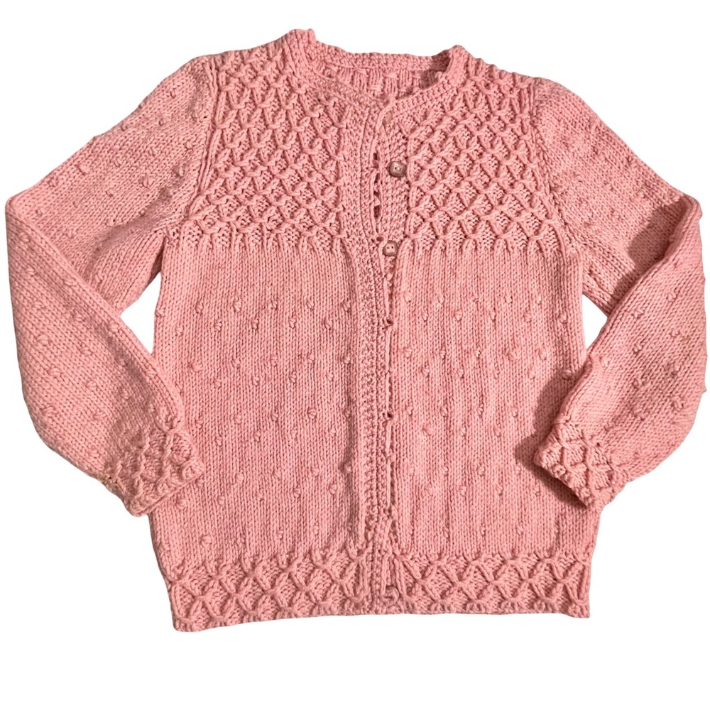 Hand knit Pink Long Sleeve Button Front Crew Neck Cardigan Sweater Vintage 80’s - Picture 4 of 7
